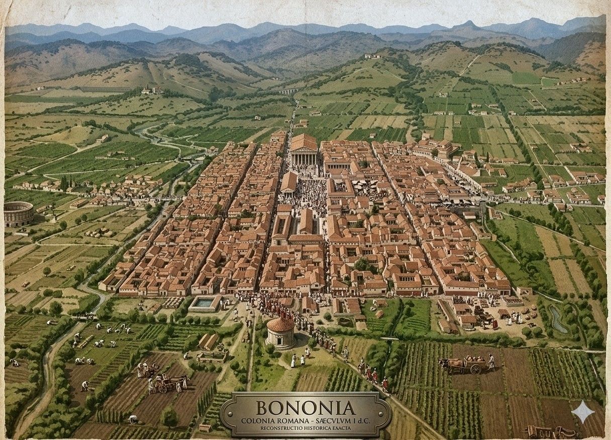 Ricostruzione IA della bononia romana