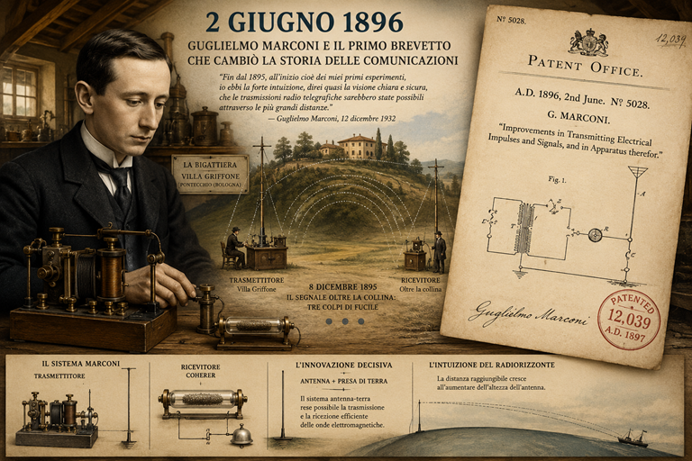 2 giugno 1896 - Guglielmo Marconi presenta il suo primo brevetto